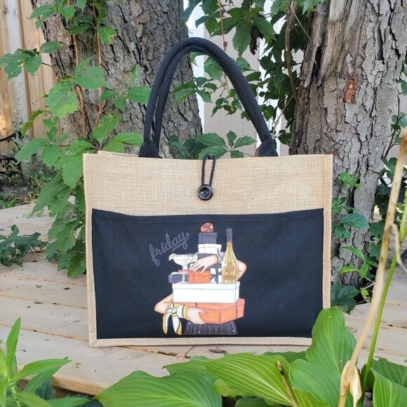 Custom Canvas Tote Bag, Large Size - Friday Theme, Black or Cream Tote - Picture 3 of 16